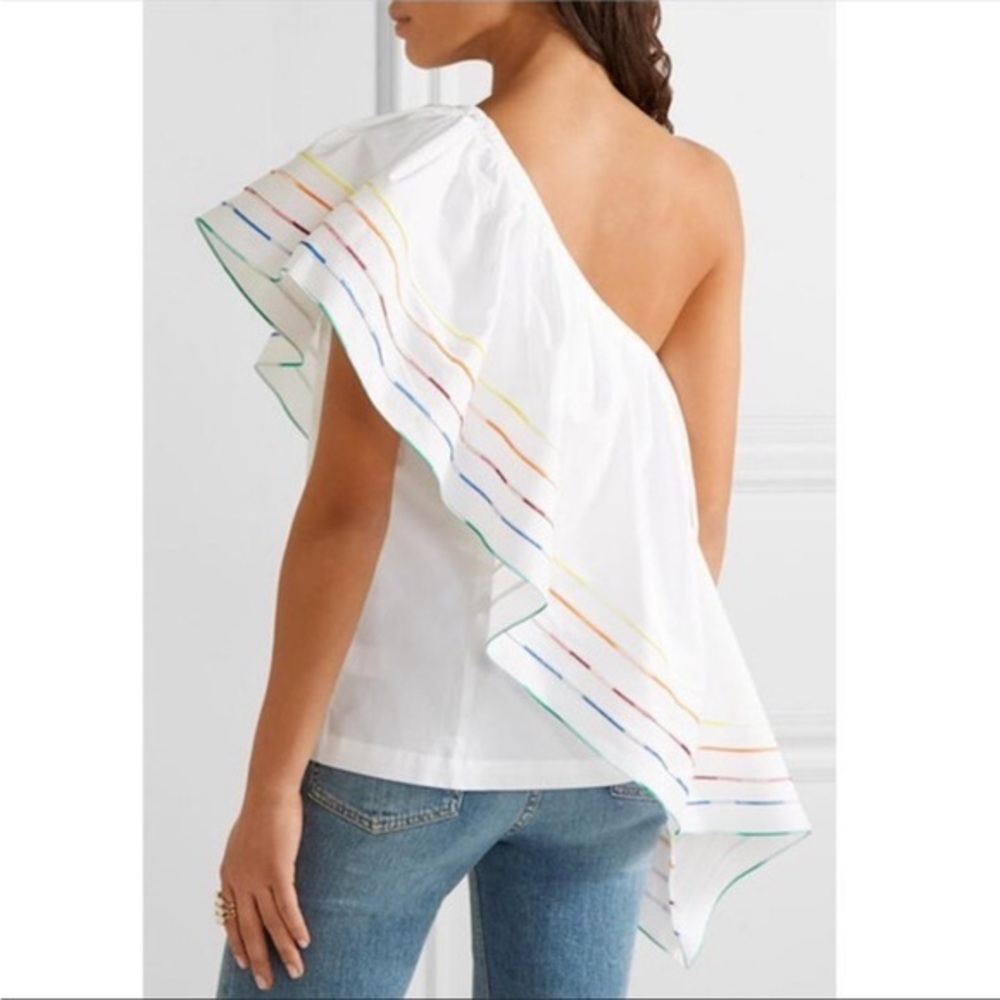 NWT Central Park West Asymmetric One Shoulder Ruffle Top White- Size Small - Picture 4 of 14